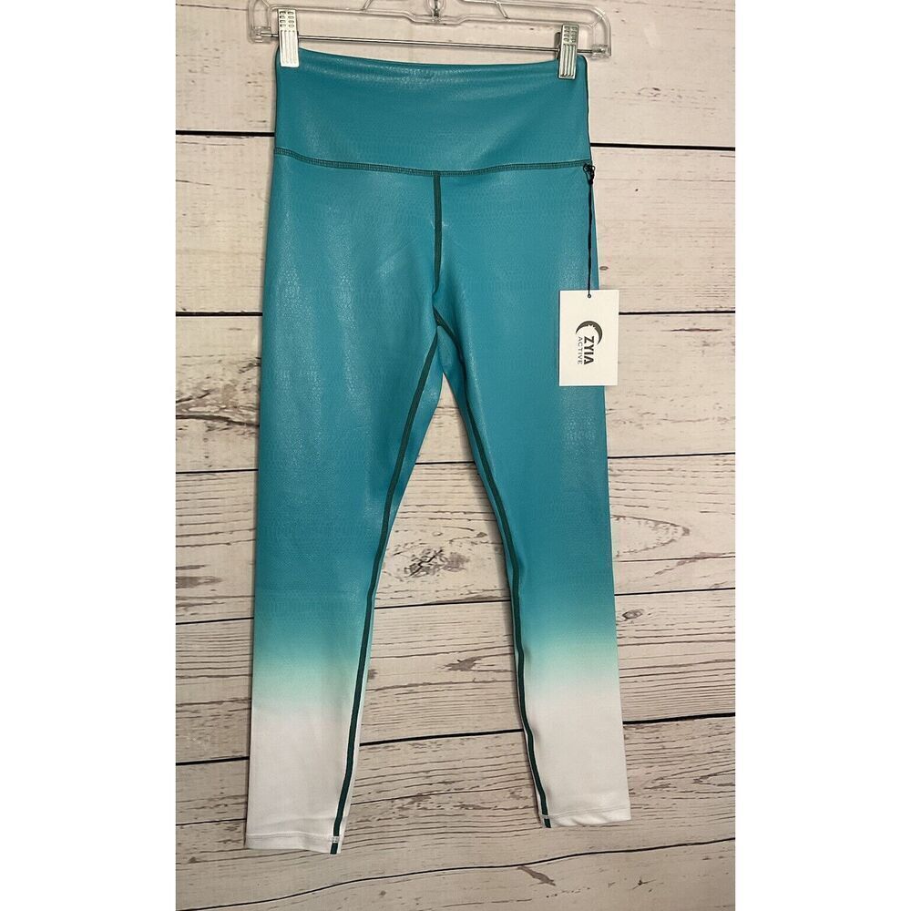 Zyia  Teal Venom Metallic Ombre Light ‎ N Tight Hi-Rise 7/8 Women's 24” Size 2